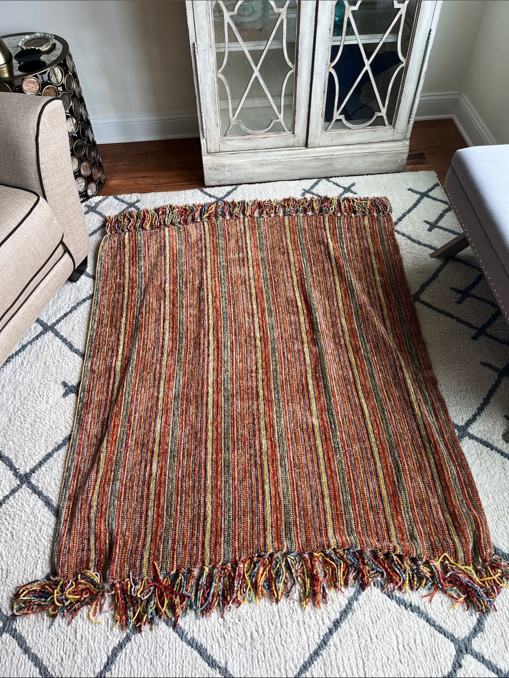 Decomall Multicolor Woven Throw Blanket 50x60 Fringe Boho Striped Polyester